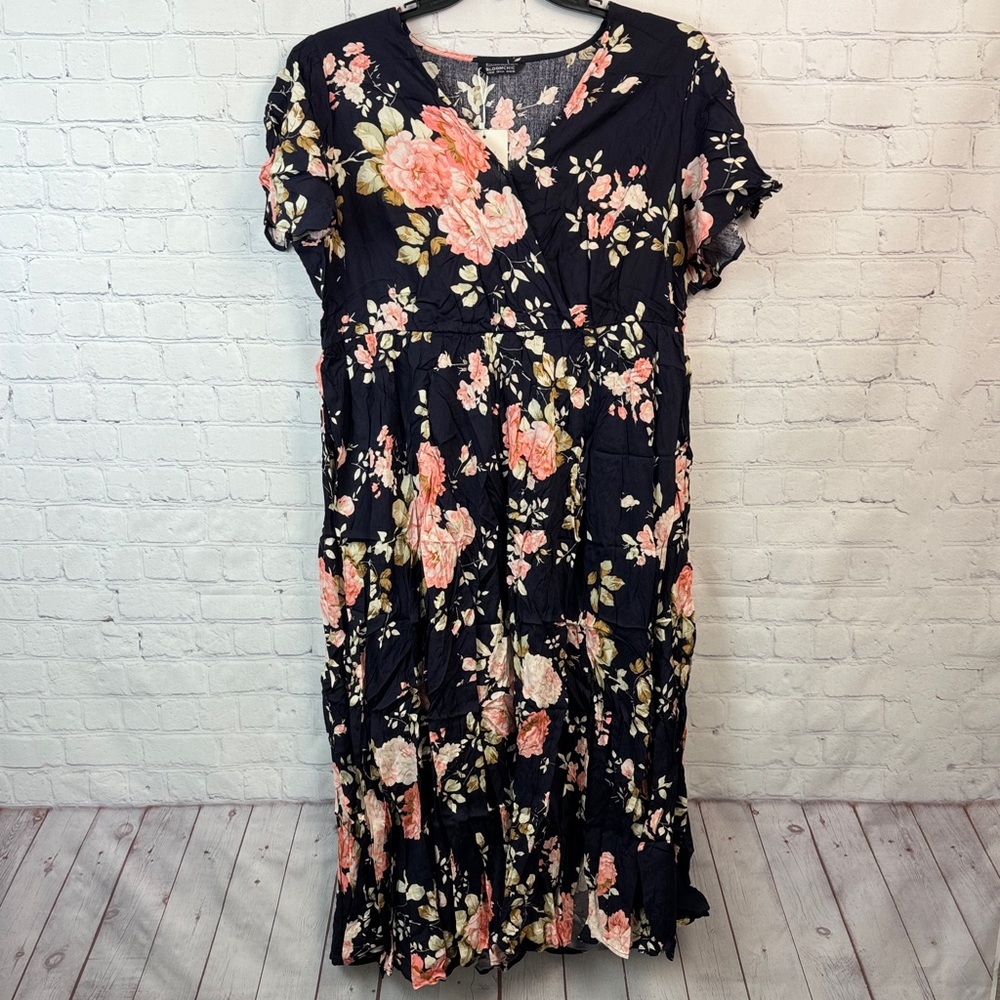BloomChic Navy Floral Midi Dress Plus Size 2X - Picture 2 of 6